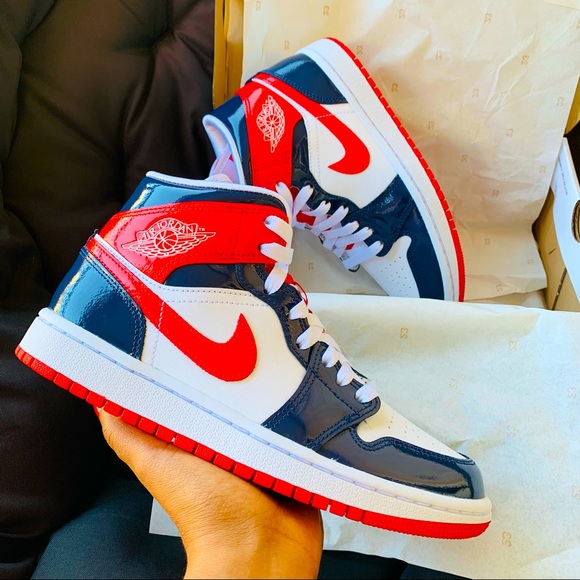 Jordan Shoes - Air Jordan 1 Mid “Patent Leather Navy/Whit…